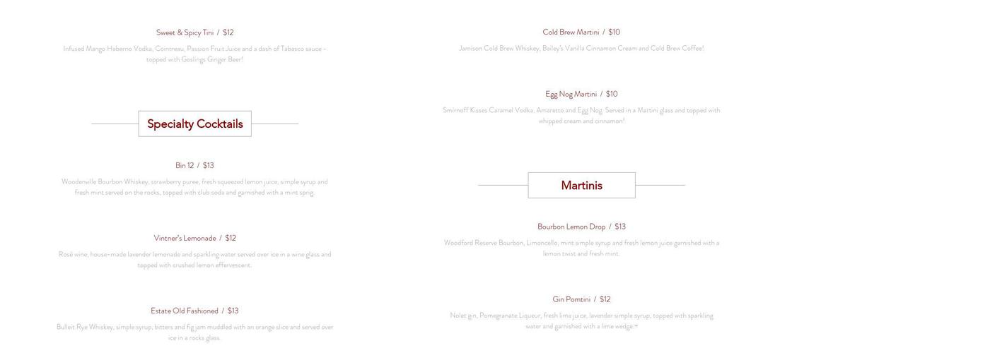 The Cellar Menu