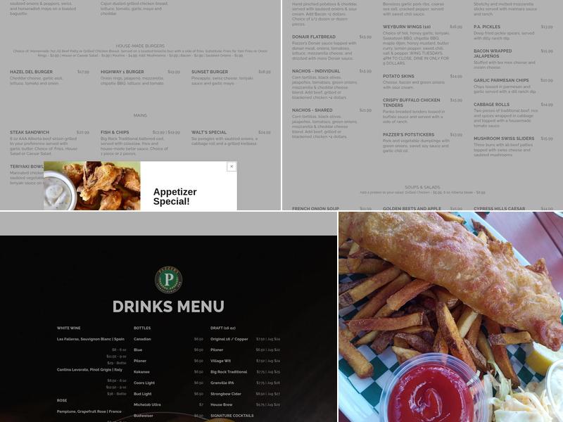 Pazzer's Pub Menu