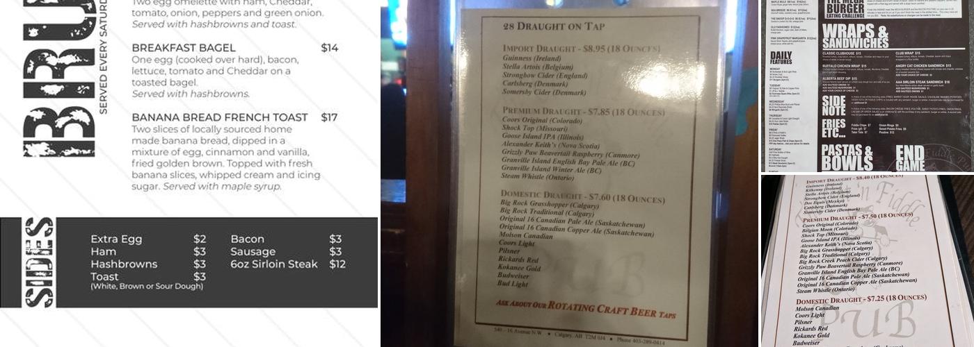 The Cat 'n Fiddle Pub Menu