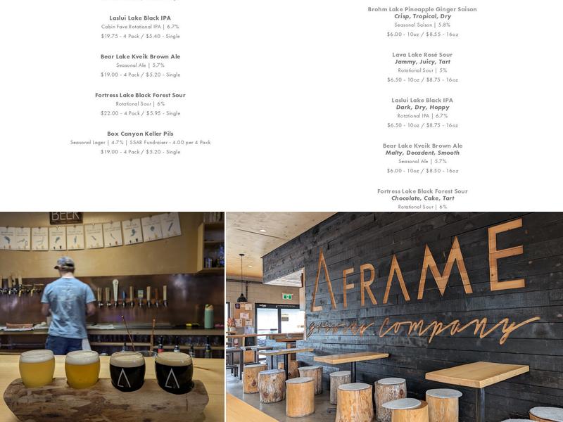 A-FRAME Brewing Co Menu