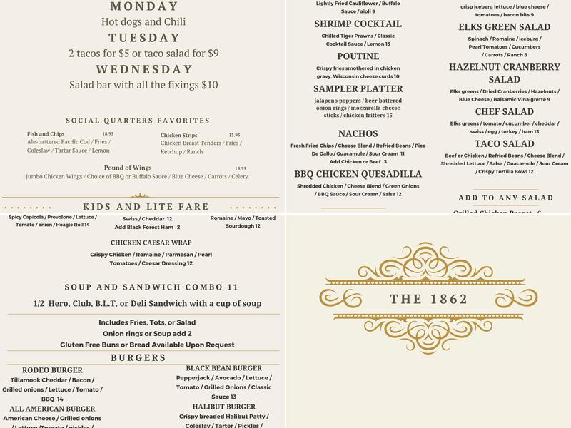 Hillsboro Elks Lodge #1862 Menu