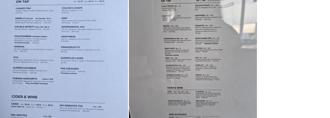 Superflux Beer Company Menu