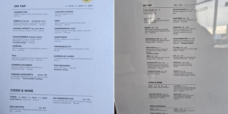 Superflux Beer Company Menu