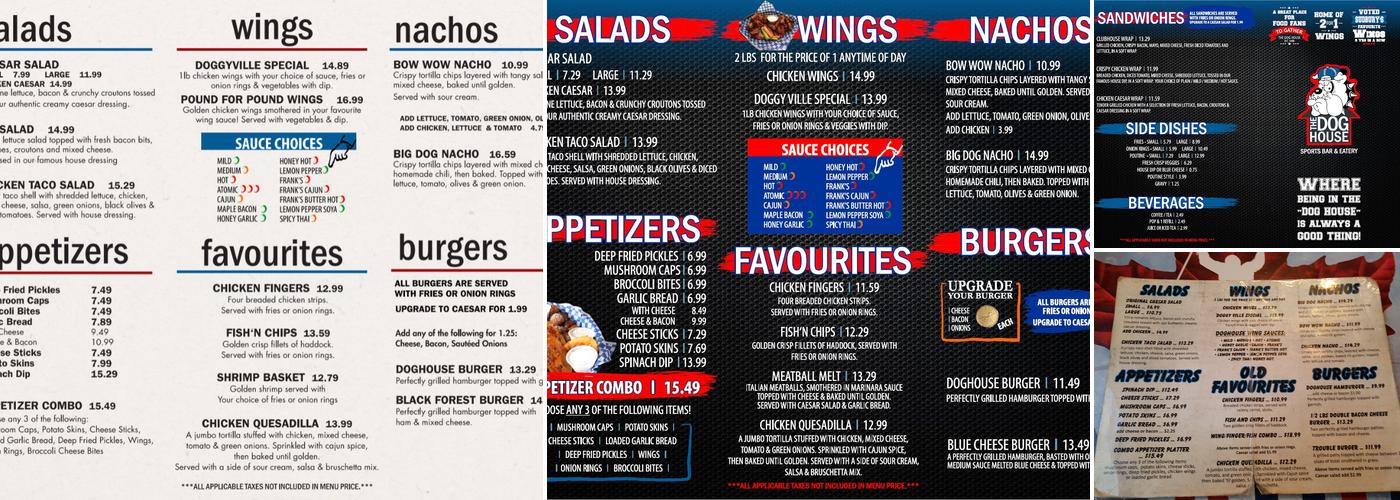 The Dog House Sports Bar Sudbury Menu