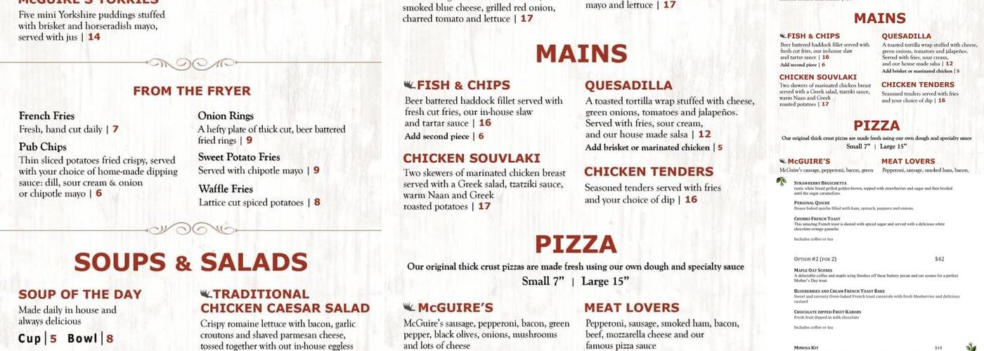 Moose McGuire’s Menu