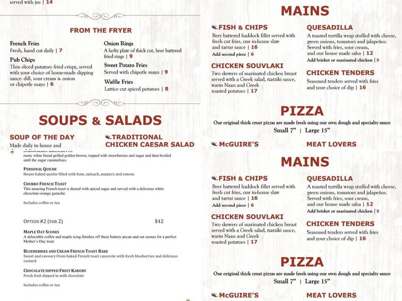 Moose McGuire’s Menu