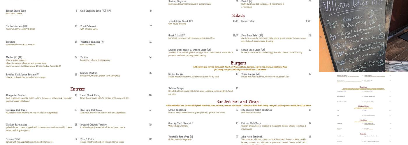 Village Genius Pub Menu