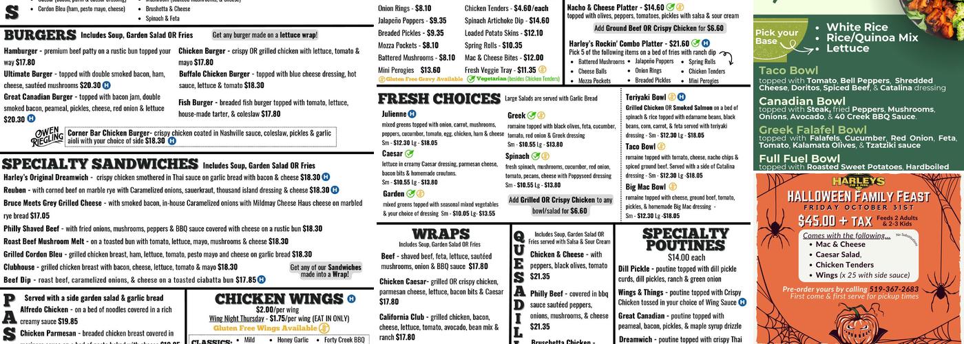 Harley's Pub and Perk Menu