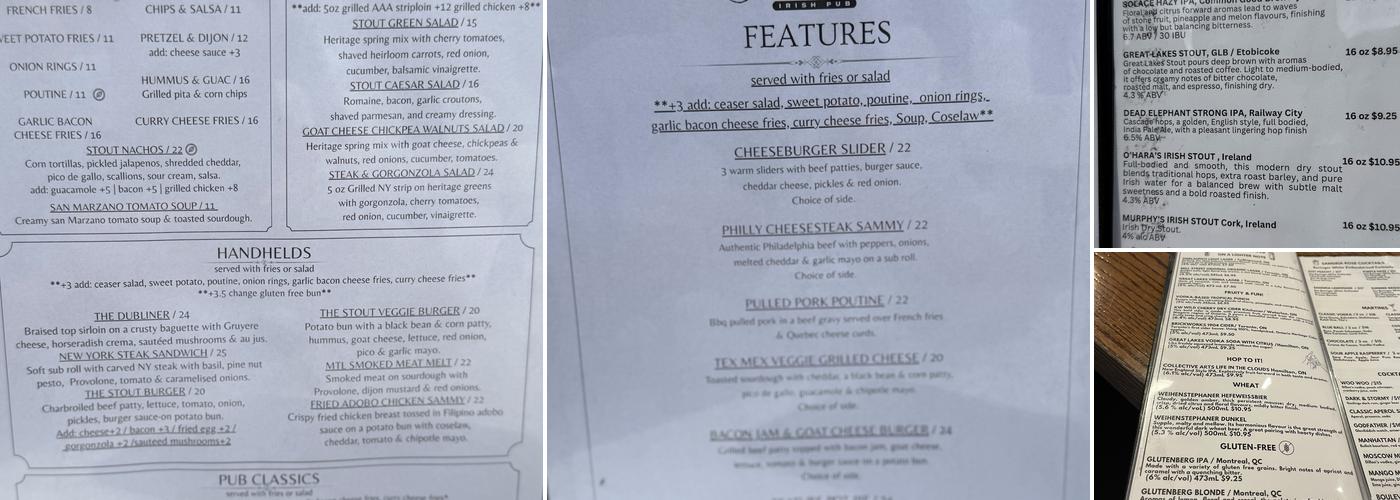 Stout Irish Pub Menu