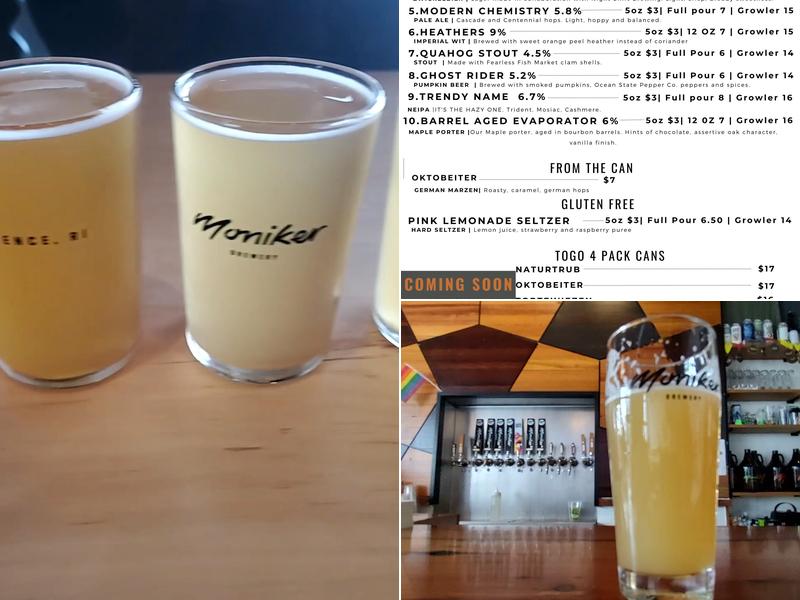 Moniker Brewery Menu