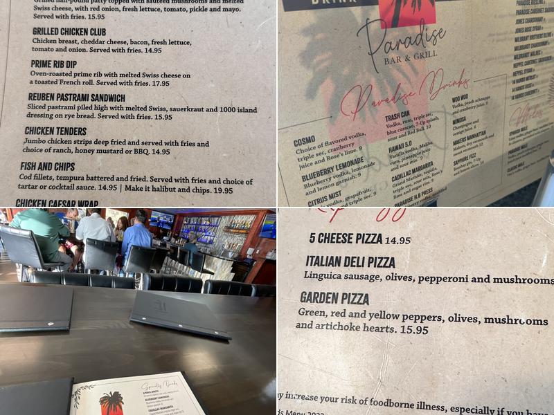 Paradise Bar & Grill Menu