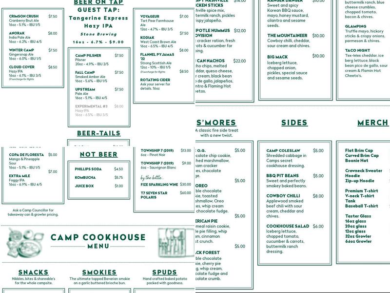 CAMP BEER CO. Menu
