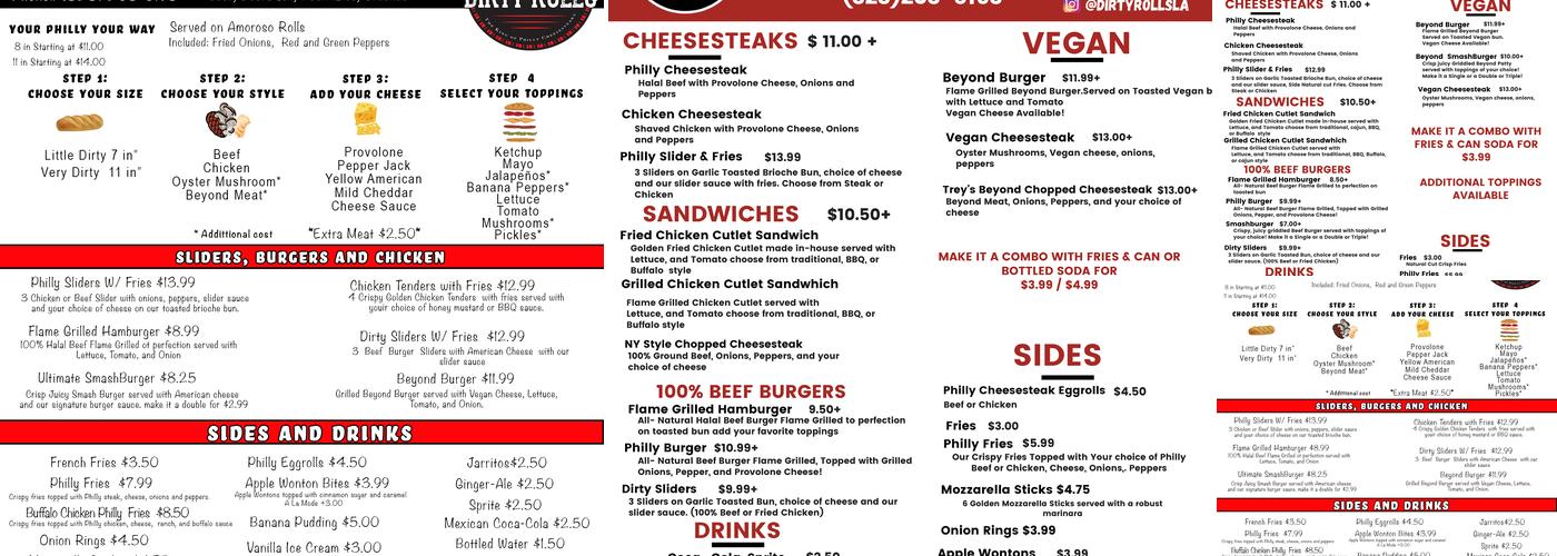 Dirty Rolls Menu