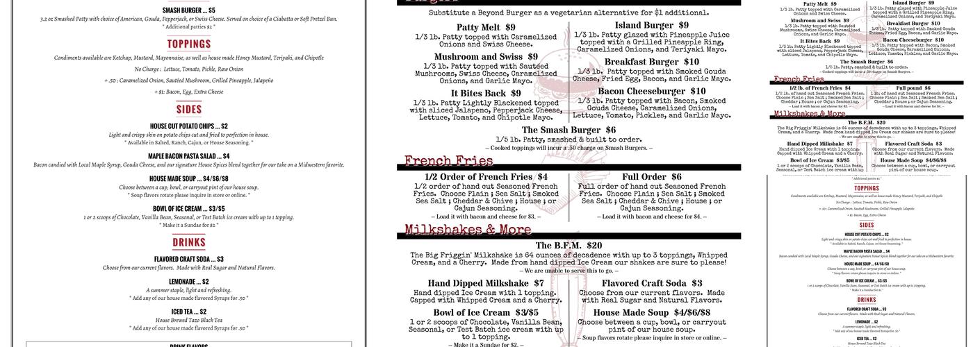 B.F.M. Burgers Fries Milkshakes Menu