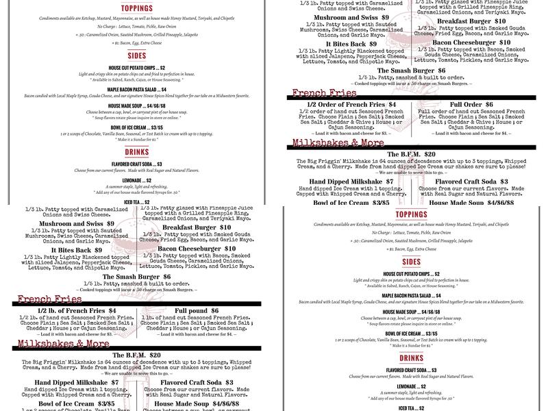 B.F.M. Burgers Fries Milkshakes Menu