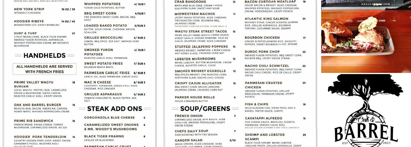 Oak & Barrel Menu