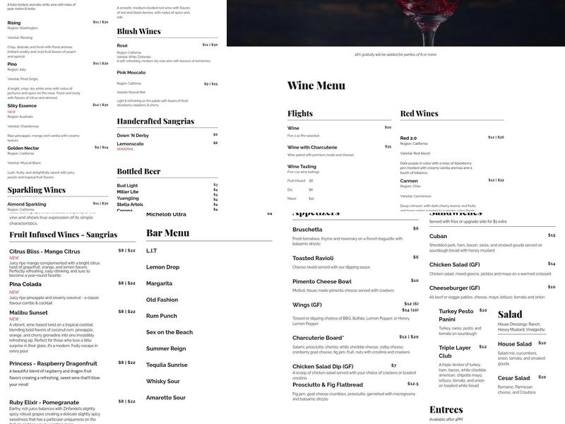 Waters Edge Winery & Bistro of Etown Menu