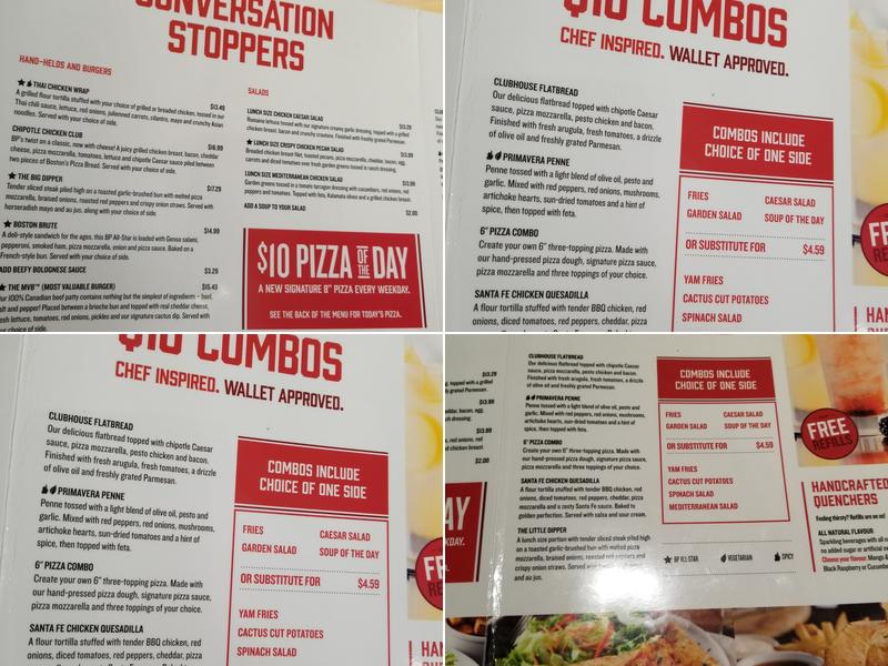 Boston Pizza Menu