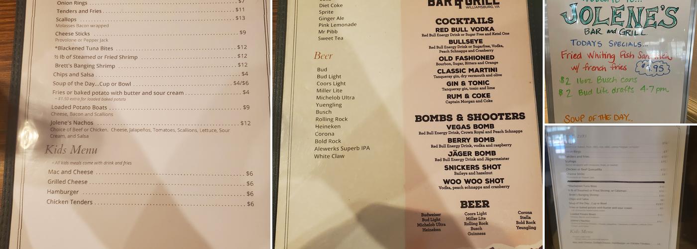 Jolene’s Bar & Grill Menu