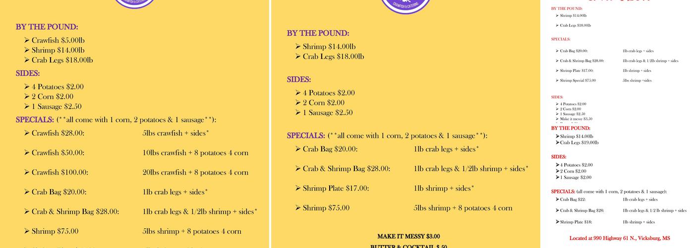 T'Beaux's Crawfish and Catering Menu