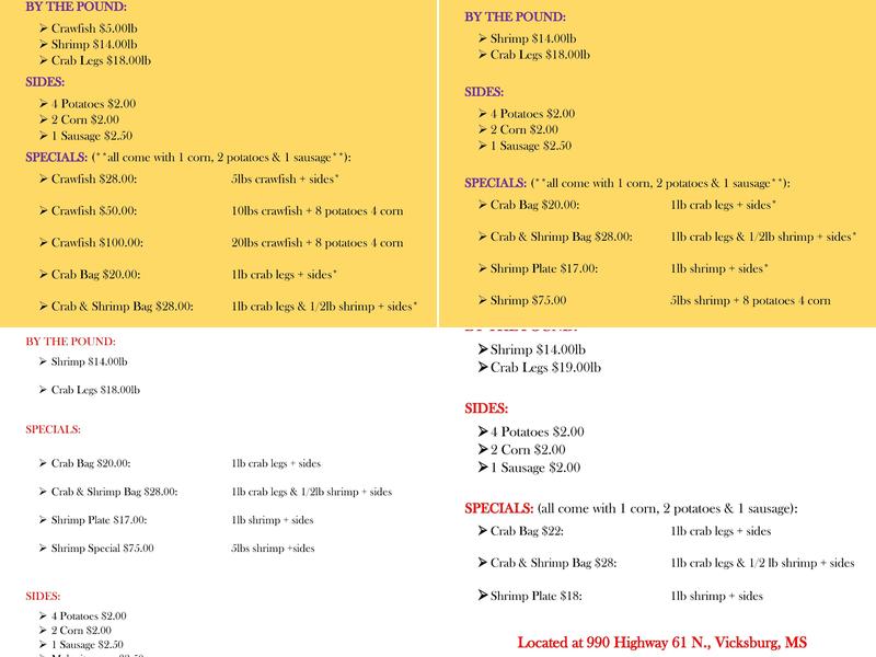 T'Beaux's Crawfish and Catering Menu