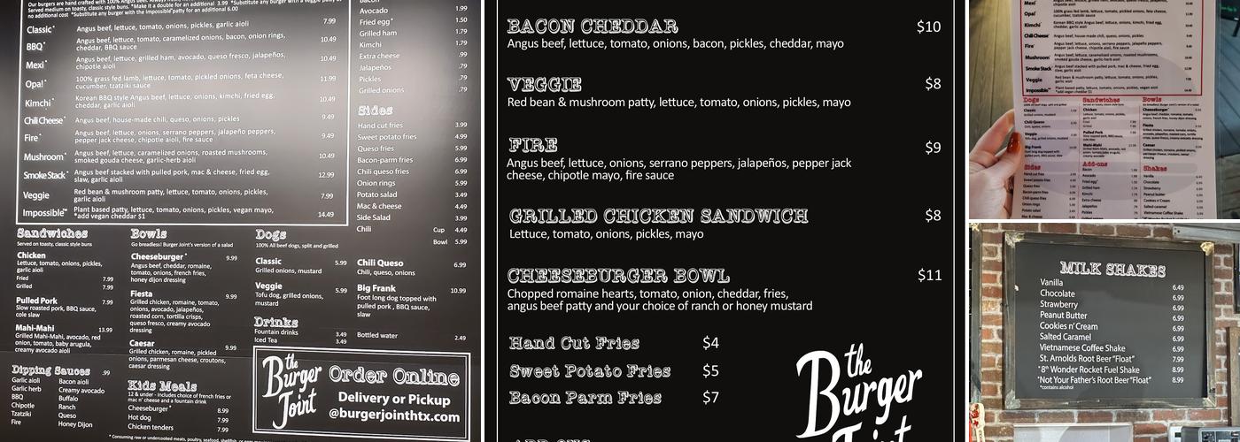 The Burger Joint Menu