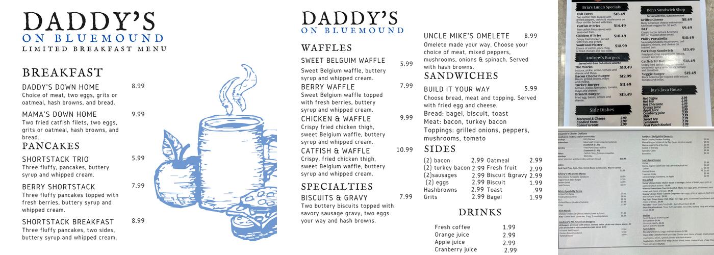 Daddy's on Bluemound Menu