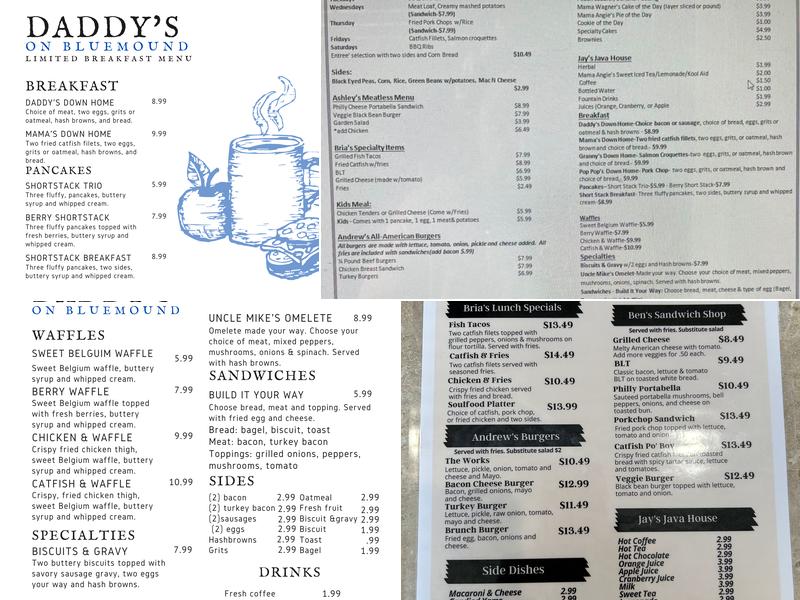 Daddy's on Bluemound Menu