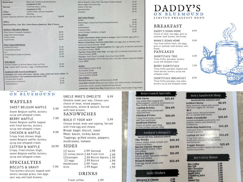 Daddy's on Bluemound Menu