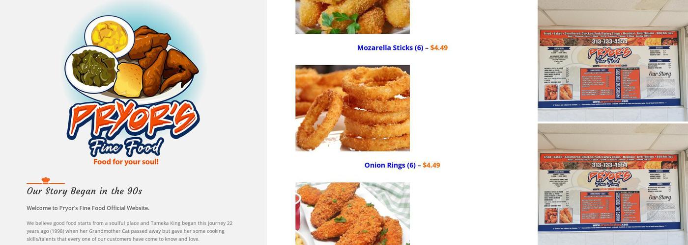 Pryor's Fine Food Menu