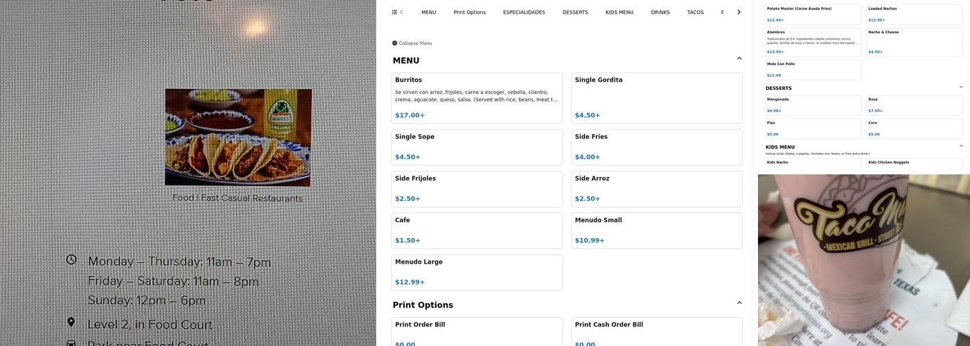 TACO MASTER Menu