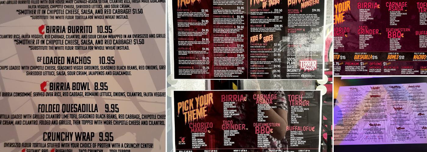 Terror Tacos Menu