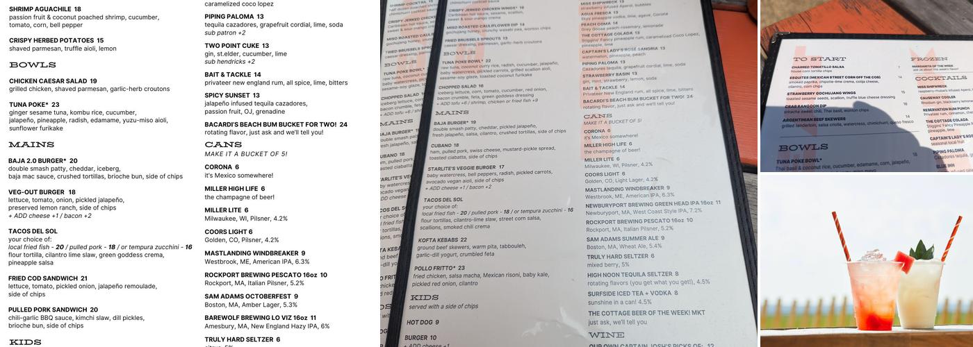 Sunset Club Plum Island Menu