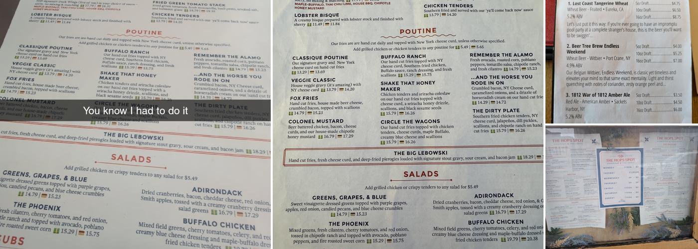 The Hops Spot Clayton Menu