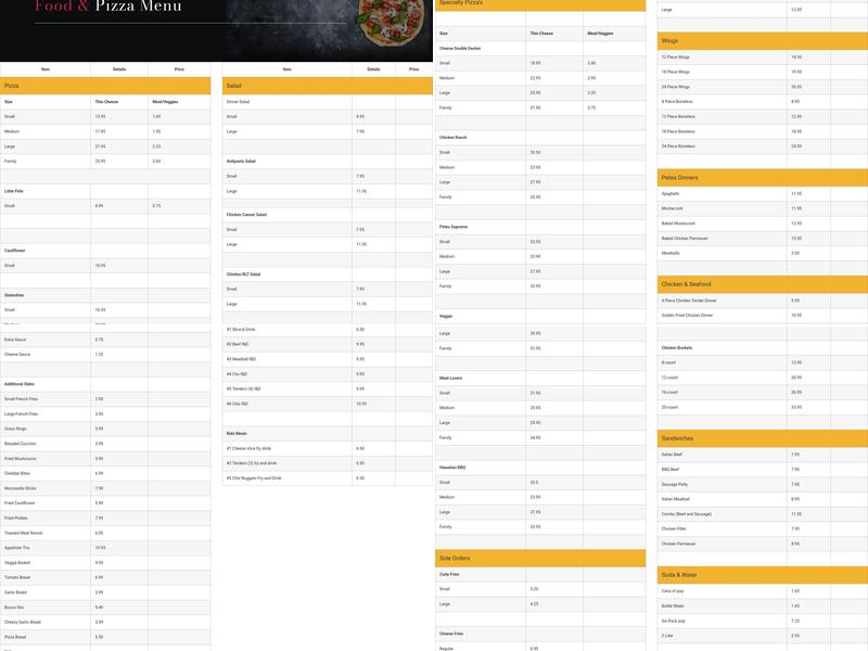 Pizza Pete- Frankfort Menu