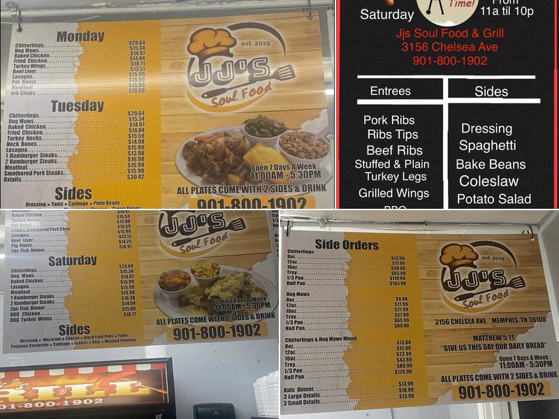 JJ's Soul Food Menu