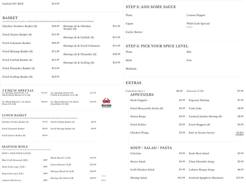 Wild Crab Menu