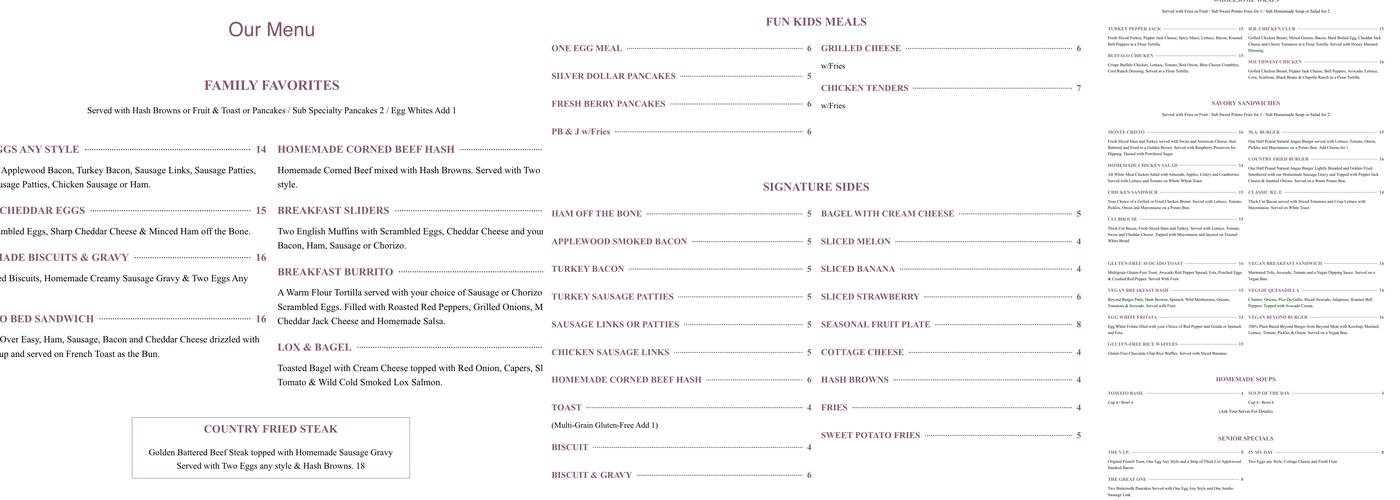 Honey Berry Pancakes and Cafe Menu