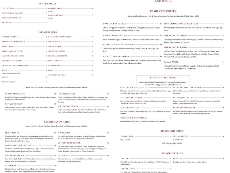Honey Berry Pancakes and Cafe Menu