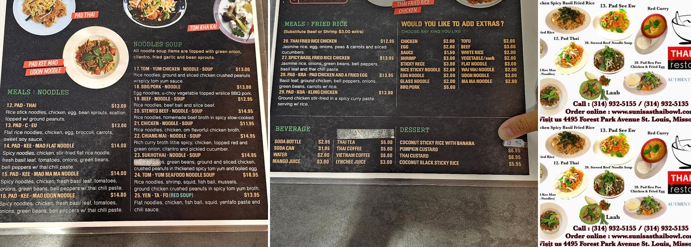 Thai bowl Menu