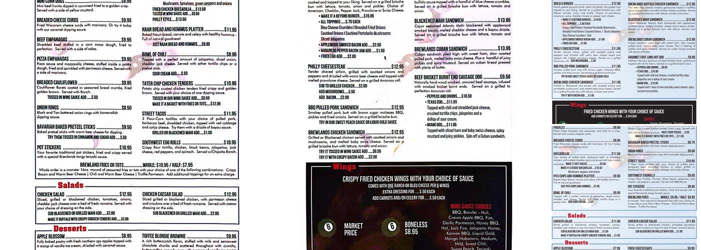 Brewlands Bar & Billiards North Menu
