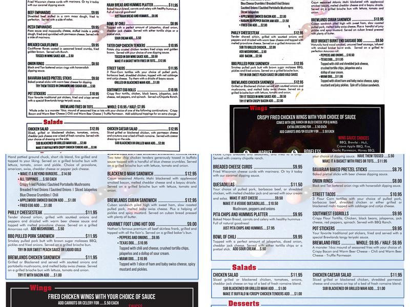 Brewlands Bar & Billiards North Menu