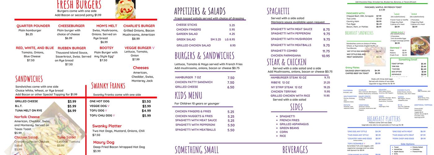 Charlie's Cafe Menu