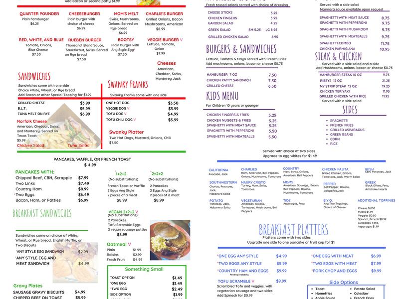 Charlie's Cafe Menu