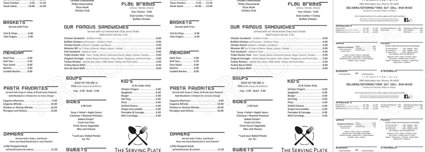 The Serving Plate LLC Menu