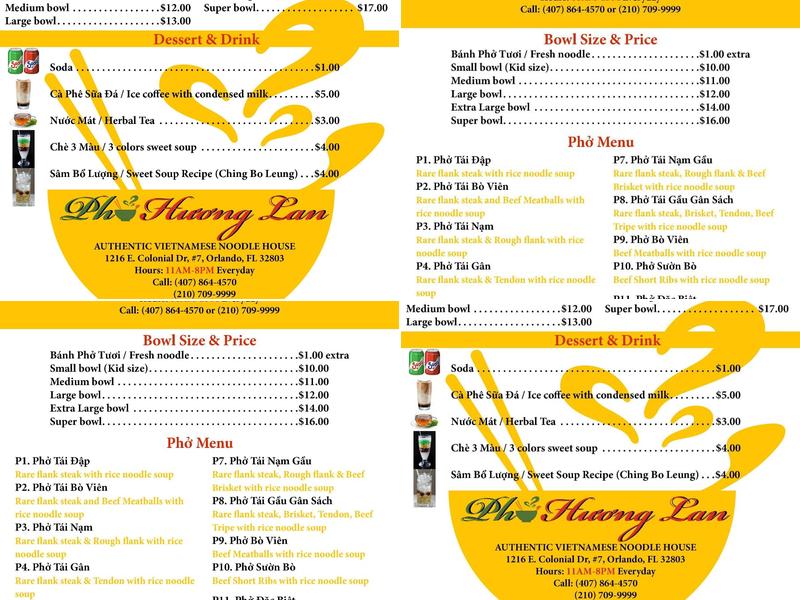 Pho #7 Menu