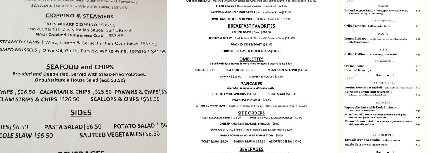Tides Wharf Snack Bar Menu