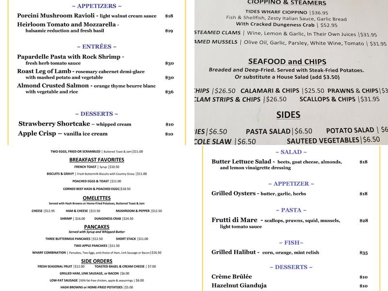 Tides Wharf Snack Bar Menu