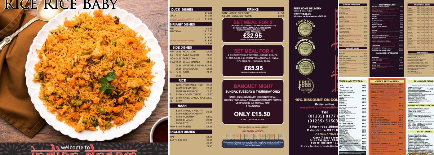 Indian Dream Takeaway Menu