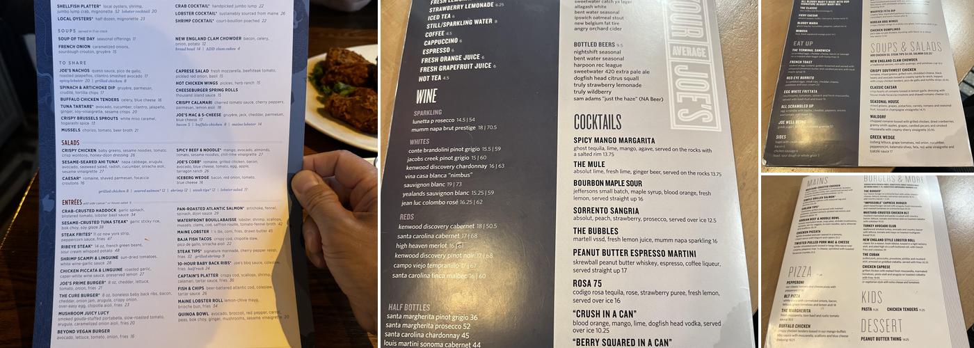 not your average joe's Menu